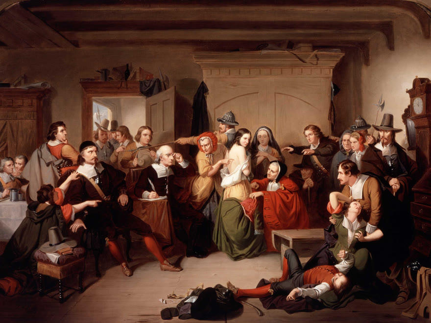 “Examination of a Witch”, an 1853 painting by Tompkins H. Matteson of a witchcraft examination.
